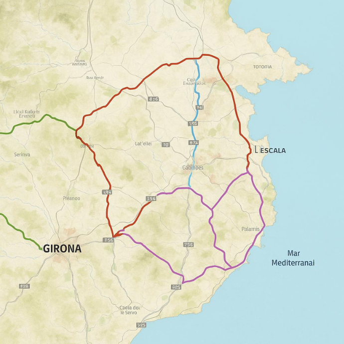 Mapa de girona con rutas ciclistas