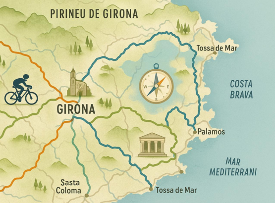 Mapa de girona con rutas ciclistas
